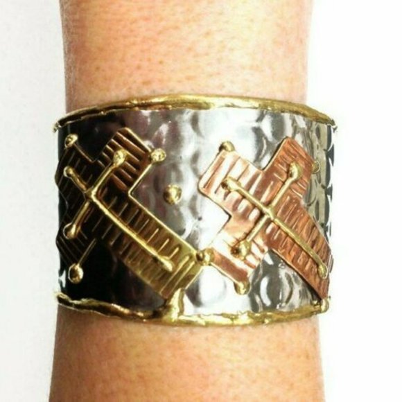 Women's Cross Cuff Mixed Metal open back - Picture 1 of 2